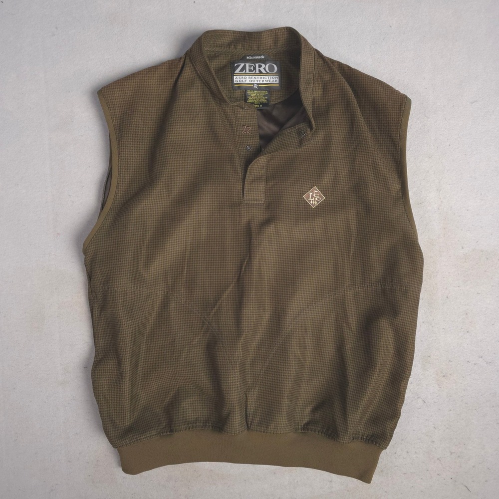 ZERO Mens‎ M Microsuede Golf Vest Olive Houndstooth Zero Restriction Sleeveless